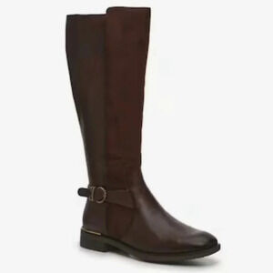 Tamaris Lavina brown leather and suede knee high boot with buckle detail size 39